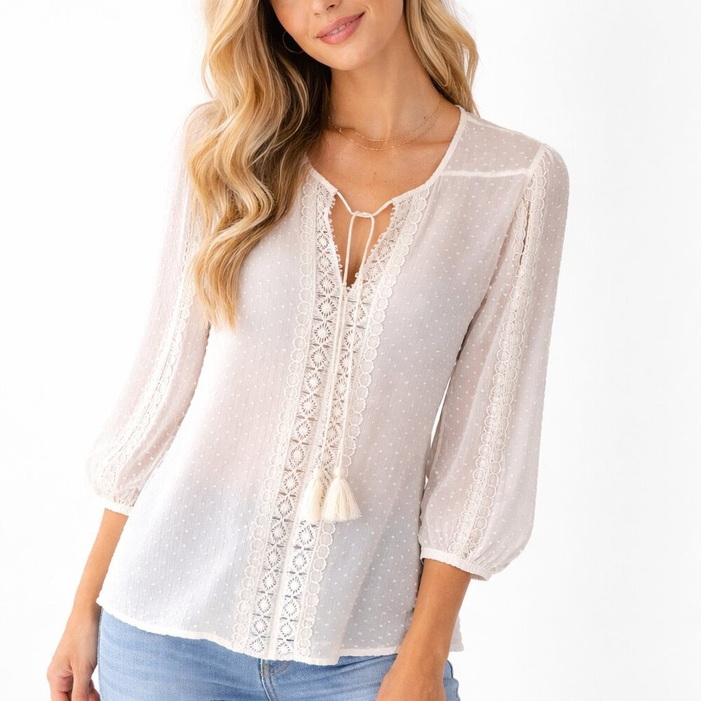 Sheer Floral Lace Fairy Blouse Romantic Boho Style Women’s Large Festival Top